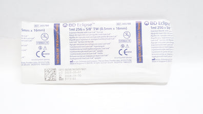 BD 305780 Eclipse Injection Ndle W/Luer-Lok Syringe 1ml, 25G x 5/8inch